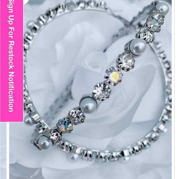 3 Inch pearl & diamond hoops - Picture 3 of 13